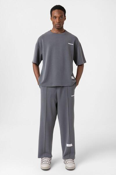 VAMOSCLO Label Detailed Oversize Modal Fabric Tracksuit Suit Anthracite