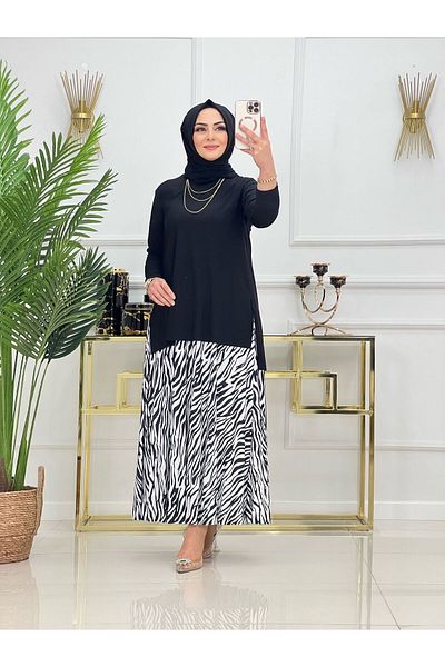 NİSUM MODA Σετ με μοτίβο Zebra με άμμο φούστα