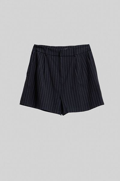 its basic Women's Navy Blue Striped Color S5-56 Midi Length Relaxed Cut Fabric Shorts