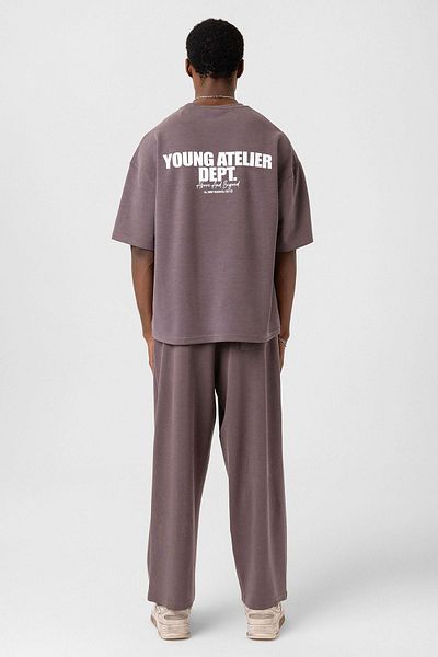 VAMOSCLO Label Detailed Oversize Modal Fabric Tracksuit Set Brown