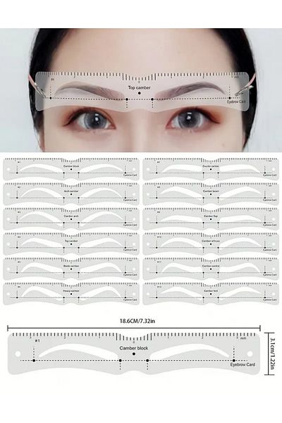MİNGODAN 12'Li Eyebrow Template Set Shaping Measurement Ruler Eyebrow Taking Guide Suitable for Professional Home Use