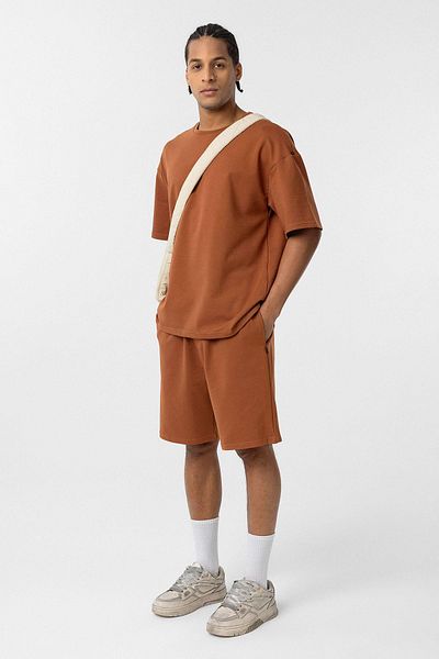 VAMOSCLO Basic Oversize Shorts Set Camel