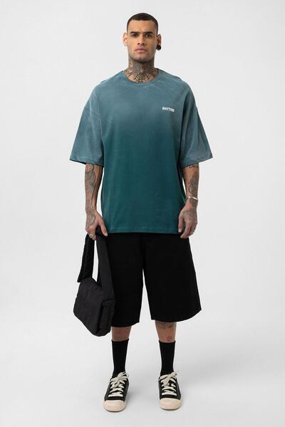 VAMOSCLO Washable Back Printed Oversize T-Shirt Petrol