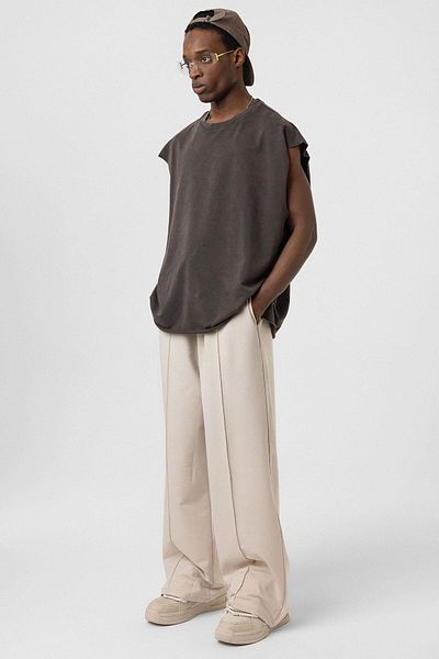 VAMOSCLO Oversize Tracksuit Bottom Stone with Stitching Detail