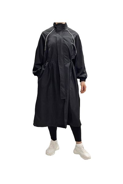 SOLOBUY Midi Trench Coat, Women's Sporty Style, Stand-up Collar, Black