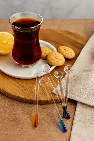 Rivorn Set of 6 Colorful Glass Teaspoon |   Transparent Heat Resistant Modern Stylish Design