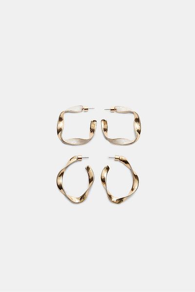 Stradivarius Set of 9 enamelled irregular hoop earrings