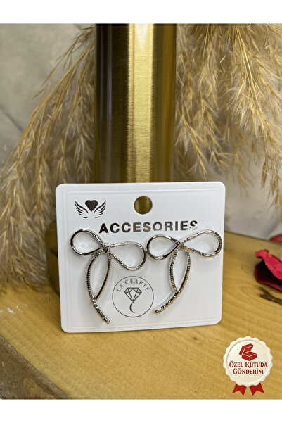 La Clarte Women's Silver Color Ribbon Bow Figured Earrings – Elegant and Feminine Design