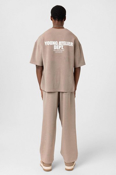 VAMOSCLO Label Detailed Oversize Modal Fabric Tracksuit Suit Mink