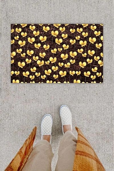 Mu Art Ahşap Digital Printing Decorative Multiple Flower Brown Door Mat K-1210
