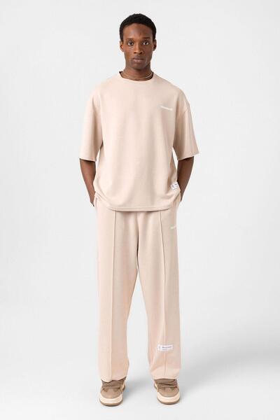 VAMOSCLO Σετ αθλητικής φόρμας oversized Modal Fabric με λεπτομέρεια ετικέτας Stone