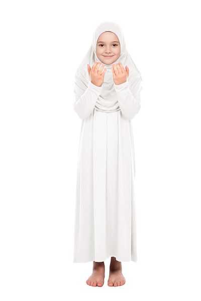 ihvanonline Practical Headscarf One Piece Girl's Prayer Dress 9-11 Years White