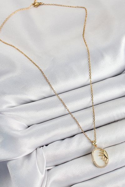 Store 316L Steel Zircon Stone Half Sun Model Gold Color Women's Necklace