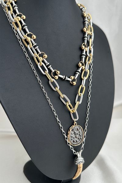 Modex Ivory Stone Detail Multi Layer Vintage Design Necklace