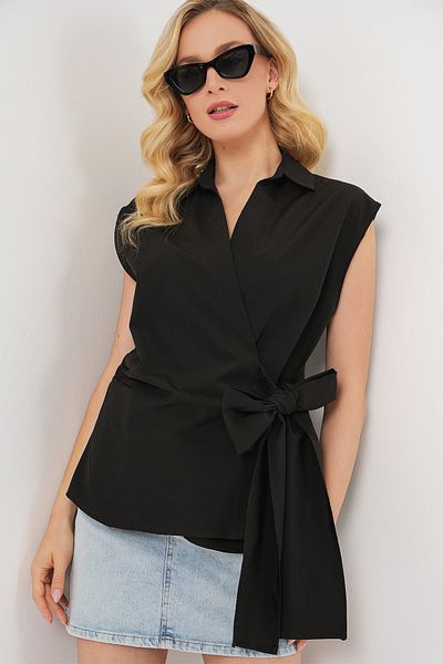 Bigdart Women's Zero Sleeve Wrap Shirt 20343 - Black