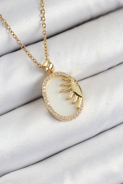 Store 316L Steel Zircon Stone Half Sun Model Gold Color Women's Necklace