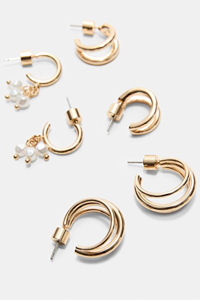 Stradivarius 4'lü küpe, halka ve suni inci seti