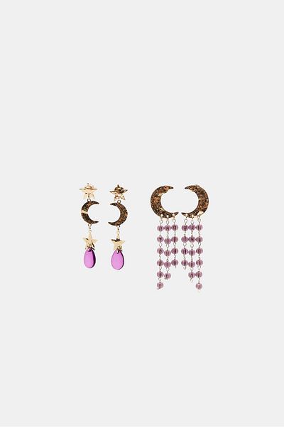 Stradivarius Set of 2 beaded and moon dangle earrings