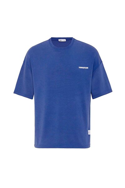 VAMOSCLO Σετ αθλητικής φόρμας oversized Modal Fabric με λεπτομέρεια ετικέτας μπλε κοβαλτίου