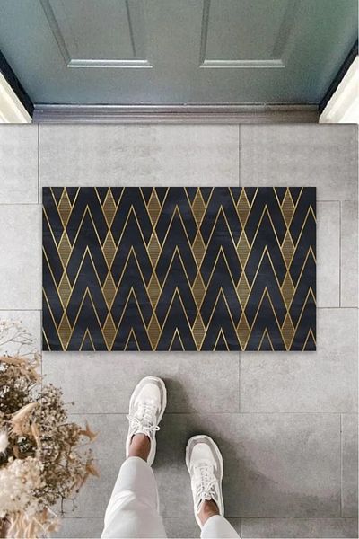 Mu Art Ahşap Black-Gold Door Mat Zigzag Pattern K-3209