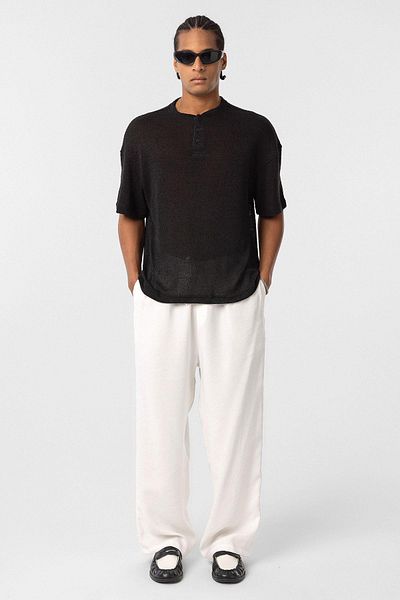 VAMOSCLO Basic Oversize Button Collar T-Shirt Black