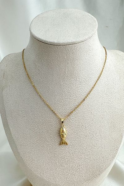 Modex Steel Gold Color Minimal Fish Necklace(45cm)