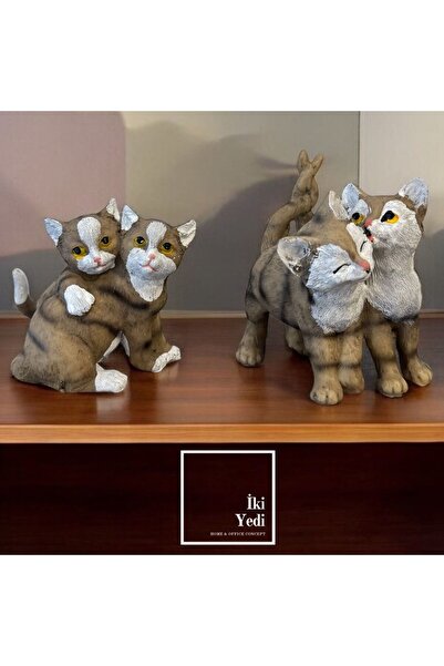 77 Minicat 77-2 Küçük 2'li Kedi Dekoru Dekoratif Obje Hayvan Biblo Ev Ofis De...