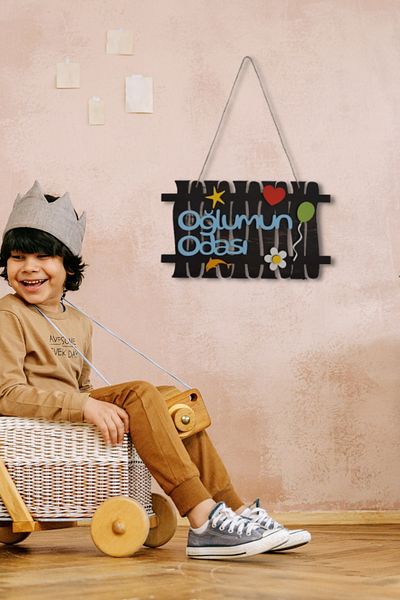 Kutaydan My Son's Room Written Garden Fence Figured Mdf Laser Cut Door and Wall Ornament - Rebap Ahşap