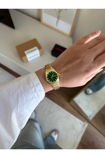 RoseandRoses Clove Round Case Women's Wristwatch Gold (Green Dial)