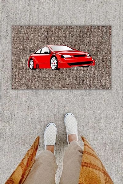Mu Art Ahşap Digital Printing Decorative Sports Car Red Door Mat K-1282