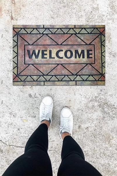 HARGE Digital Printing Dark Gray Triangle Pattern Door Mat K-1023