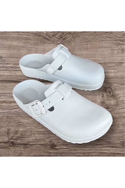 AkınalBella Unisex White Indoor Light Sole Sabo Nurse Slippers