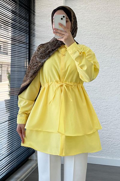 MELEK ARAZ Waist-Tied Double Layer Flounce Tunic - Yellow