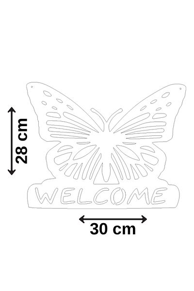 Kutaydan Wolcome Written Butterfly Figured Mdf Laser Cut Door and Wall Ornament - Maple Wood