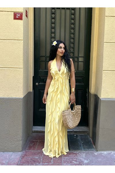 moneta boutique Rochie de damă cu volane lungi cu design Halter