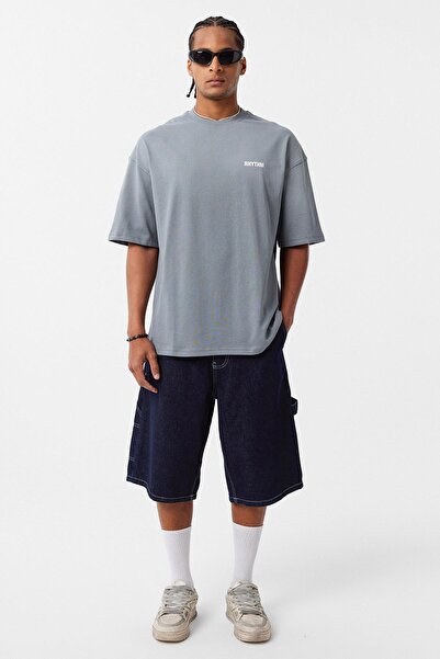 VAMOSCLO Πλενόμενο μπλουζάκι Back με τύπωμα oversized Light Smoked