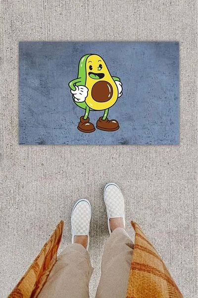 P Parla Anthracite Digital Printed Smiling Avocado Mat - K-1298