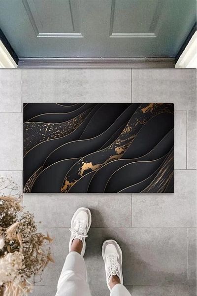 Mu Art Ahşap Digital Print Black-Gold Wave Door Mat