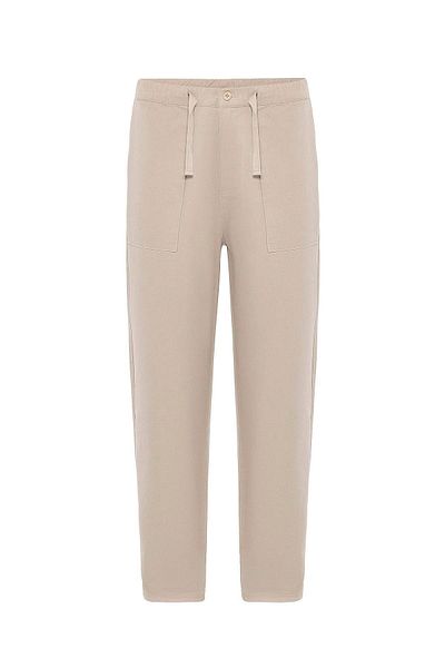 VAMOSCLO Baggy Fit Gabardine Trousers Beige