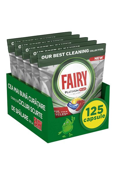 Fairy Automat Capsule detergent Fairy Platinum Plus anti-mat pentru mașina de spălat vase automată, 125 spălări
