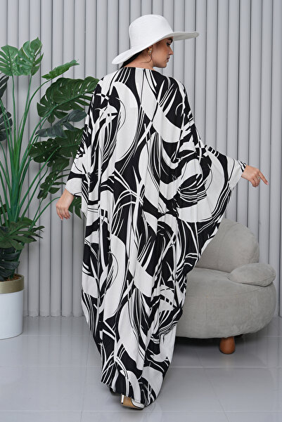 EL jadida Γυναικείο Μακρύ Φόρεμα Βισκόζης Oversize με σχέδιο Μαύρο