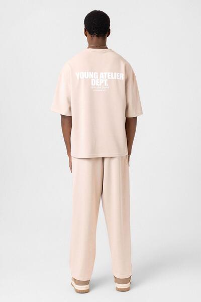 VAMOSCLO Σετ αθλητικής φόρμας oversized Modal Fabric με λεπτομέρεια ετικέτας Stone