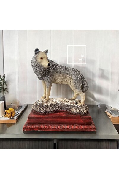 77 Kaideli Gri Bozkurt Heykeli Büyük Gri Kurt Figürü Dekoratif Kurt Biblosu O...