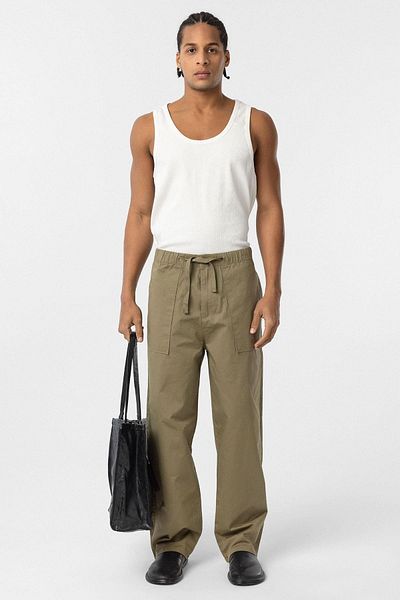 VAMOSCLO Baggy Fit Gabardine Trousers Khaki