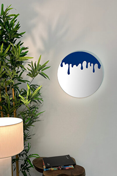 Echo Deco Flowing Paint Pattern Printed Decorative Mirror Navy Blue