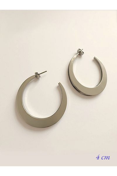 Quella Takı Tarnish Steel Ring Moon Model Silver Plated Protected Earrings