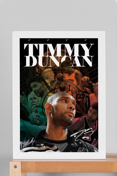 Saturn Tim Duncan Framed Painting - Basketball Nba Poster Painting