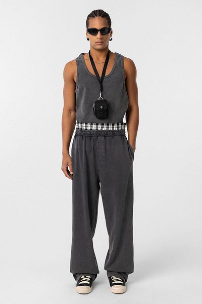 VAMOSCLO Washed Waist Detailed Baggy Tracksuit Bottom Black