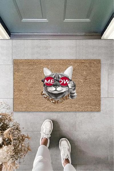 sylar Digital Printing Brown Glasses Cat Door Mat K-3158