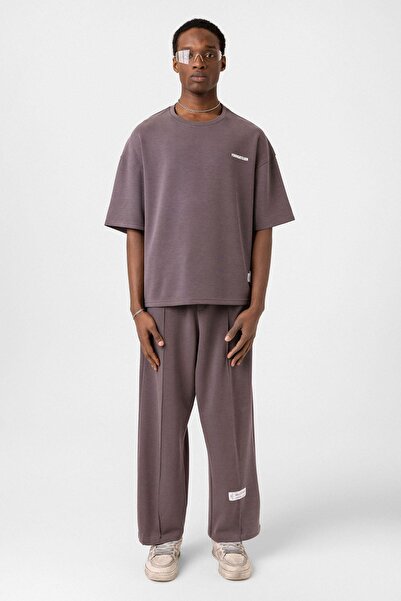 VAMOSCLO Σετ αθλητικής φόρμας oversized Modal Fabric με λεπτομέρεια ετικέτας καφέ